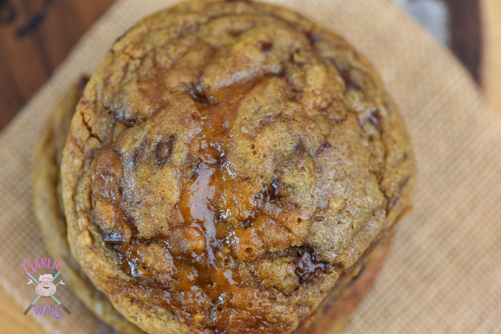 coffee chocolate chip cookie with caramel swirl