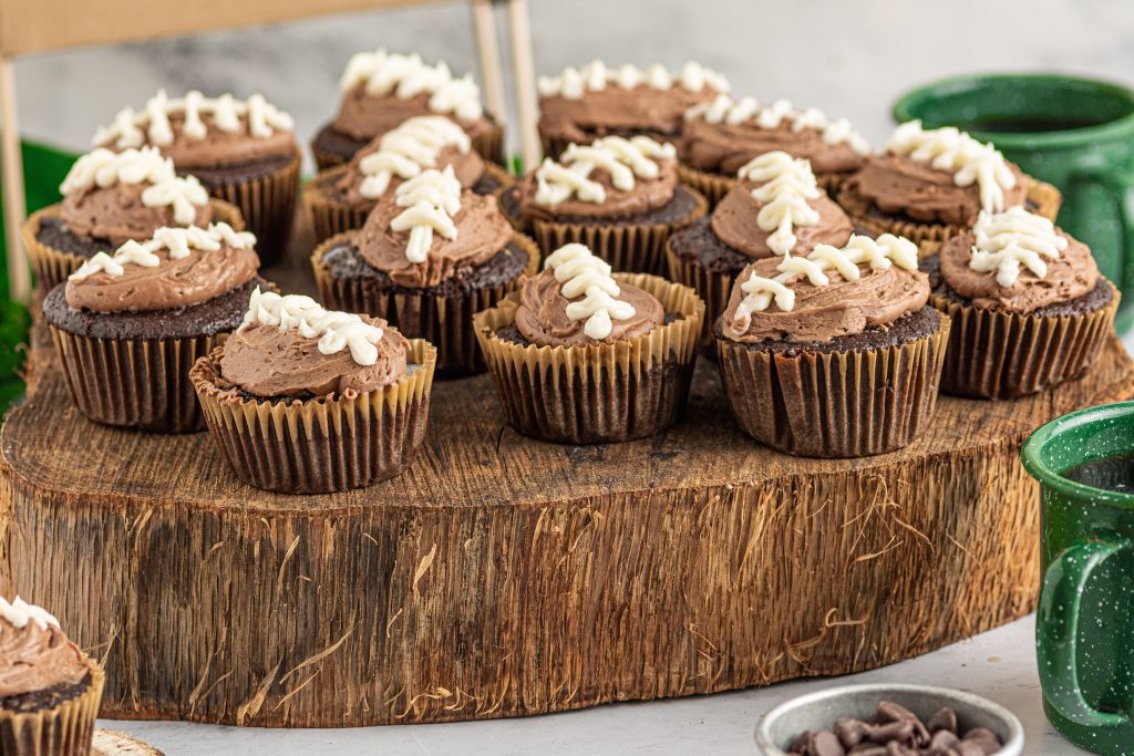 chocolate cupcakes with football design