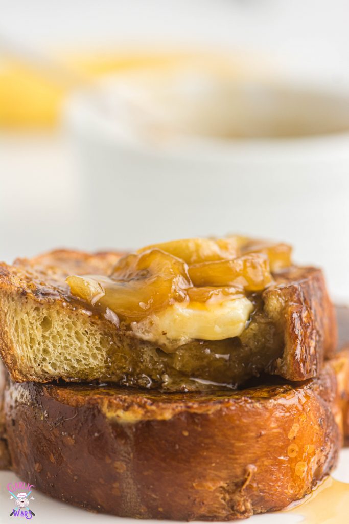 french toast cut open with syrup coming down