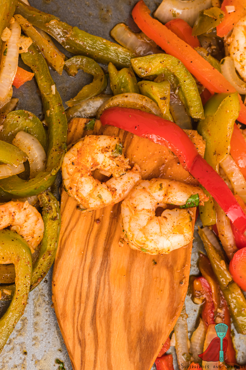 Sheet Pan Shrimp Fajitas Superheroes and spatulas